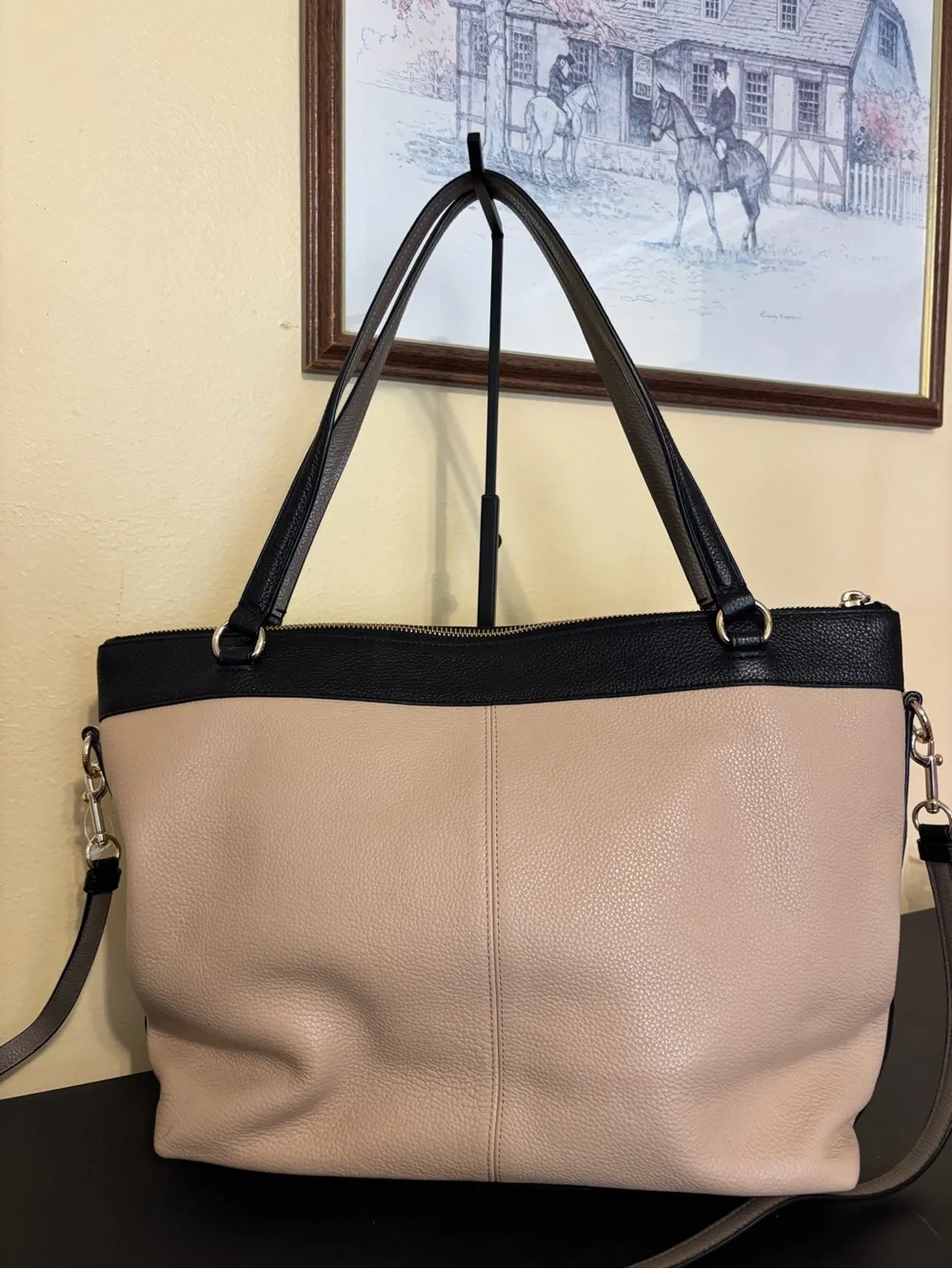 Coach Tyler Geometric Colorblock Pebbled Leather Two-Tone Tote Bag
